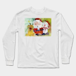 Rudolph, Santa and Frosty after a few beers. Long Sleeve T-Shirt